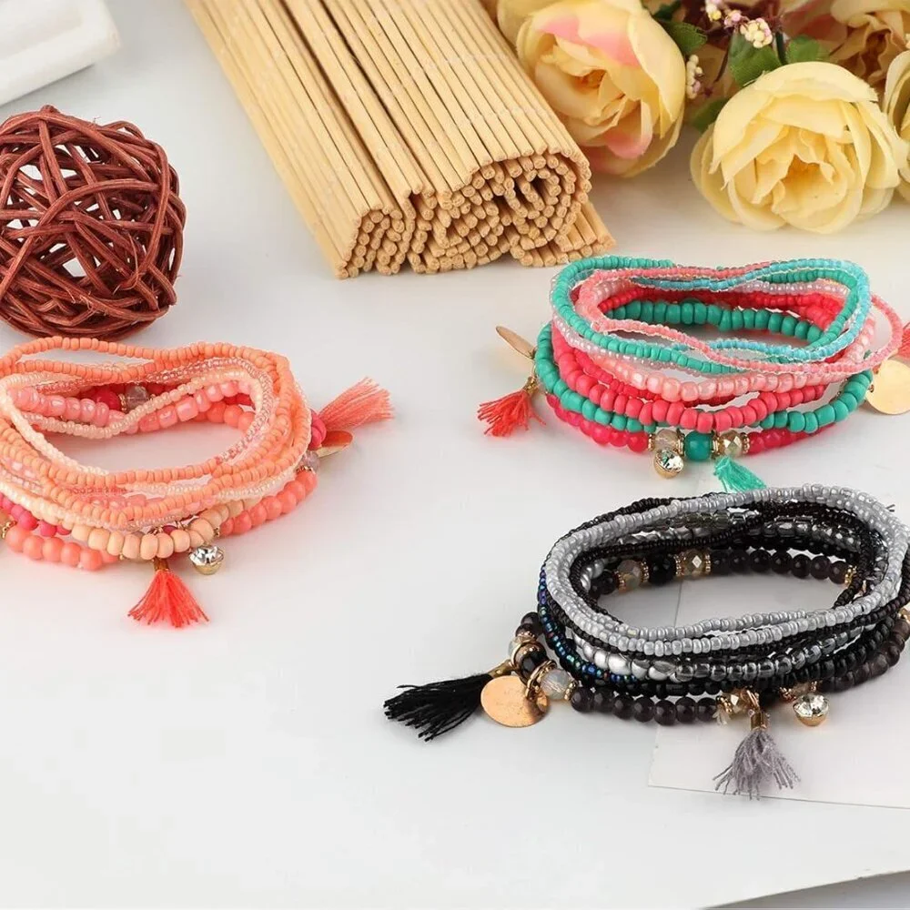 Boho Bead Bracelets Set Multicolor Stackable Stretch Accessories for Women Men - Picture 6 of 7